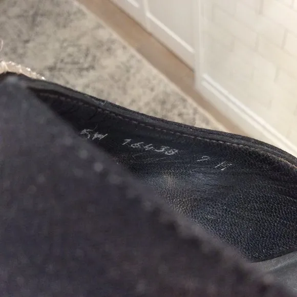 Stuart Weitzman black satin peep toes w/ diamond