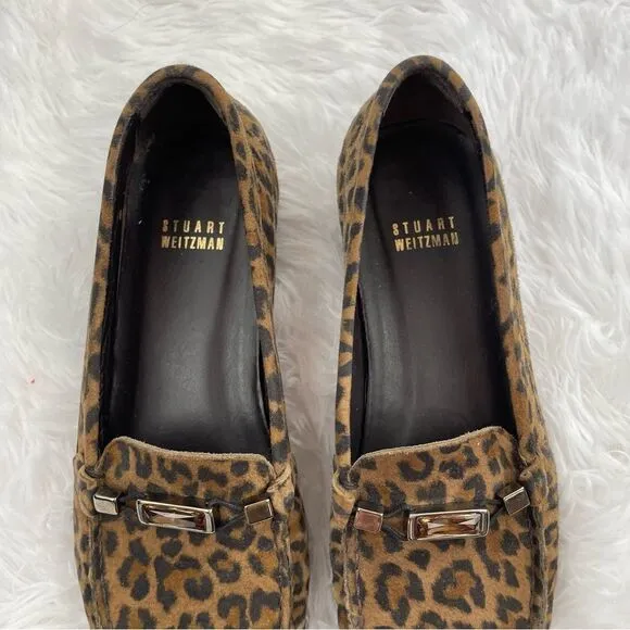 Stuart Weitzman Jeweled Leopard Print Suede Loafers
