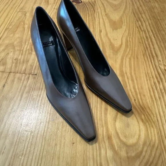 Stuart Weitzman Women's 3&quot; Metallic Bronze Heel Slip On Leather Pump SZ 6.5 AA