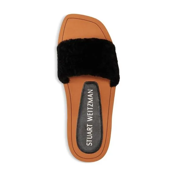 STUART WEITZMAN Womens Black Cammy Block Heel Leather Slide Sandals Shoes 7 B