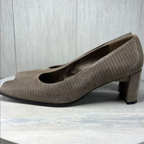 Stuart Weitzman Brown Flats with Textured Fabric