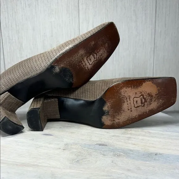Stuart Weitzman Brown Flats with Textured Fabric