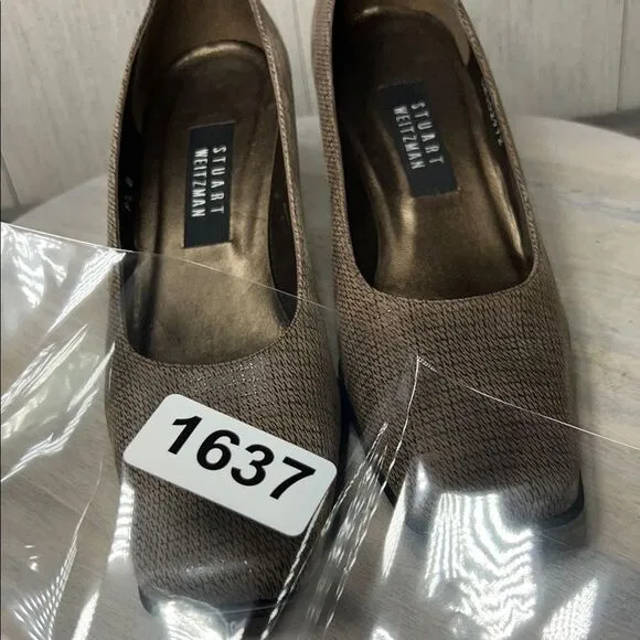Stuart Weitzman Brown Flats with Textured Fabric