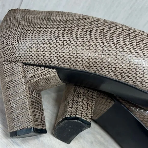 Stuart Weitzman Brown Flats with Textured Fabric