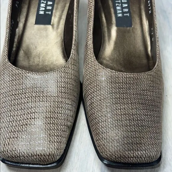Stuart Weitzman Brown Flats with Textured Fabric