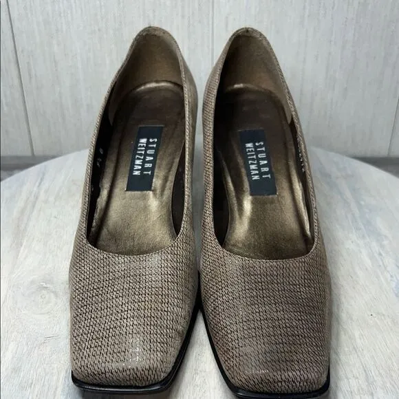 Stuart Weitzman Brown Flats with Textured Fabric