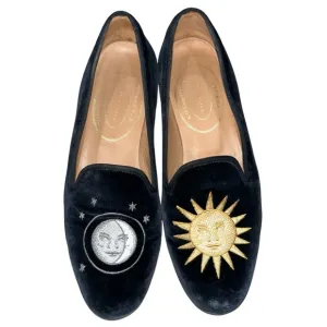 Stubbs &amp; Wootton Navy Blue Velvet Nitenday Sun &amp; Moon Embroidered Loafers size 8