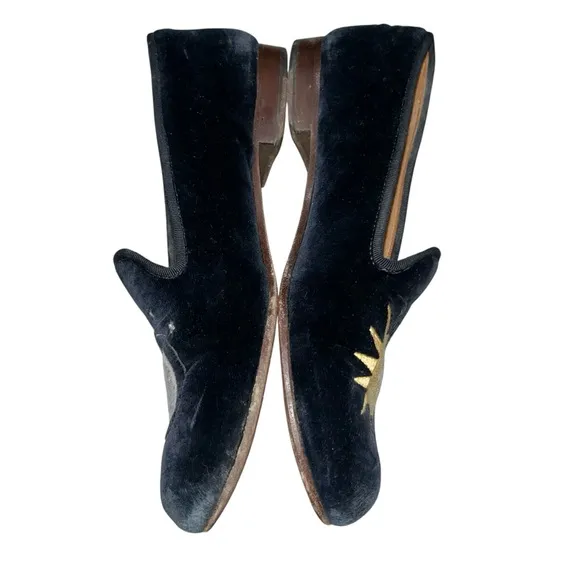 Stubbs &amp; Wootton Navy Blue Velvet Nitenday Sun &amp; Moon Embroidered Loafers size 8