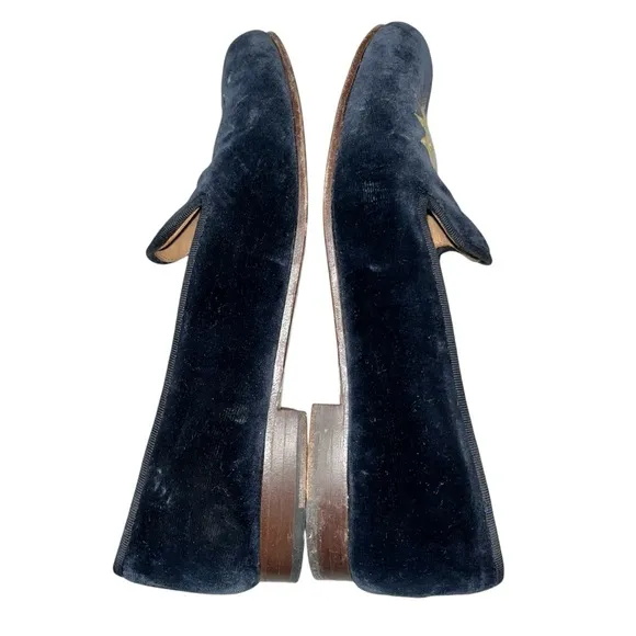 Stubbs &amp; Wootton Navy Blue Velvet Nitenday Sun &amp; Moon Embroidered Loafers size 8