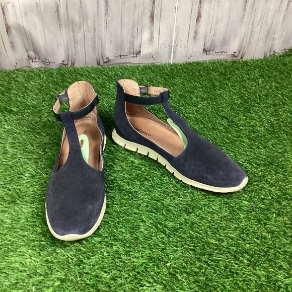 Sundance Mamzelle Lorelei Navy Blue Suede T- Strap Ankle Shoes 41
