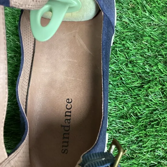 Sundance Mamzelle Lorelei Navy Blue Suede T- Strap Ankle Shoes 41