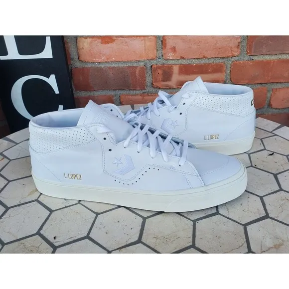 Sz 12 Converse CONS Louie Lopez Pro Mid Shoe Triple White Premium Leather Rare