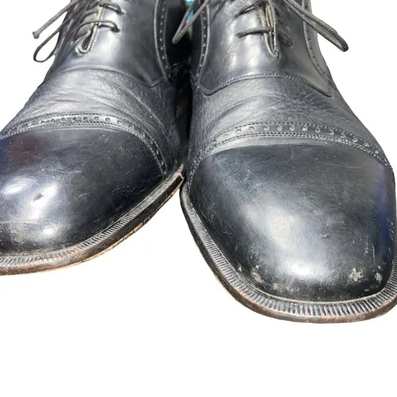 Sz 12 Mezlan Nicola Mens Dress Shoes Black Pebbled Leather Cap Toe Oxford