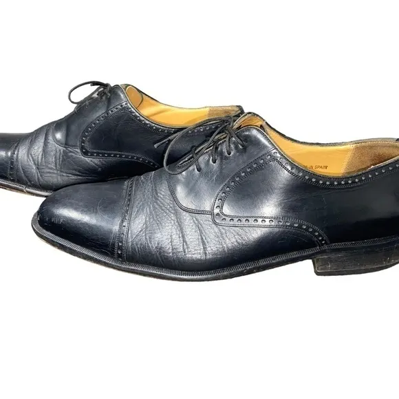 Sz 12 Mezlan Nicola Mens Dress Shoes Black Pebbled Leather Cap Toe Oxford