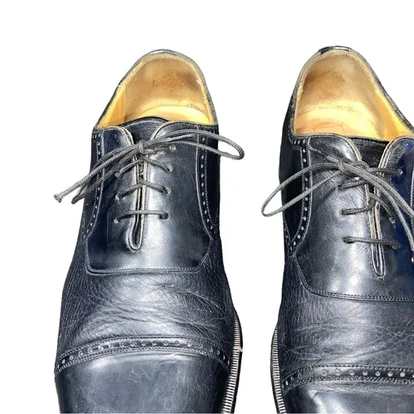 Sz 12 Mezlan Nicola Mens Dress Shoes Black Pebbled Leather Cap Toe Oxford