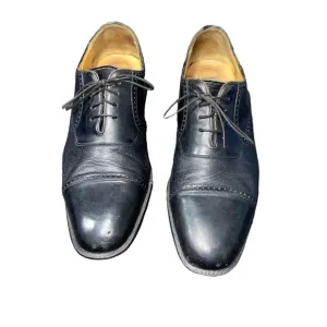 Sz 12 Mezlan Nicola Mens Dress Shoes Black Pebbled Leather Cap Toe Oxford