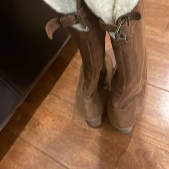 Tan Suede Wedge Winter Boots