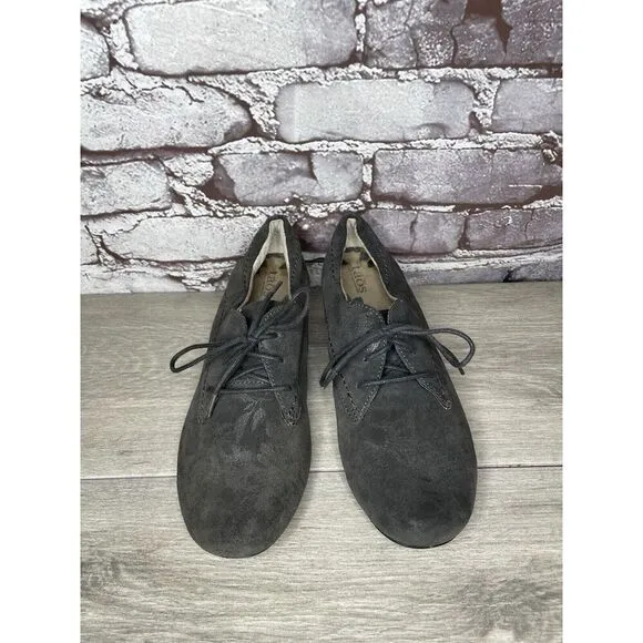 Taos Gray Suede Cobbler Lace Up Oxford Metallic Floral Women’s Sz 7.5M US/38EU