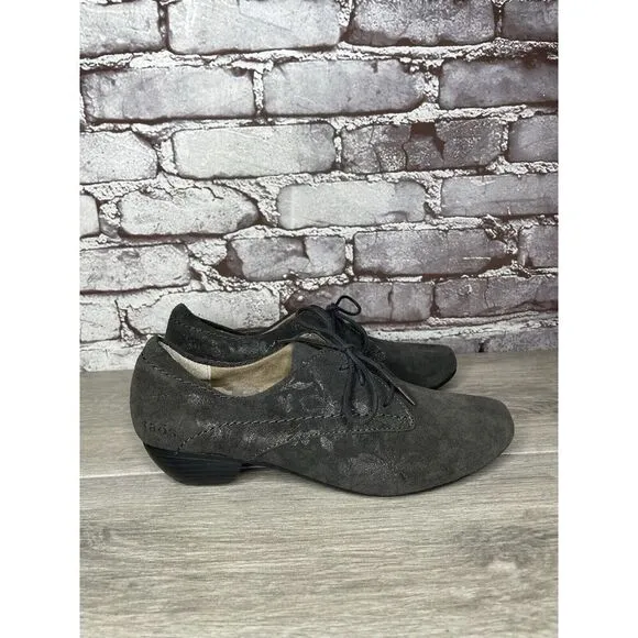 Taos Gray Suede Cobbler Lace Up Oxford Metallic Floral Women’s Sz 7.5M US/38EU