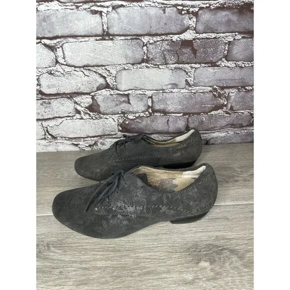 Taos Gray Suede Cobbler Lace Up Oxford Metallic Floral Women’s Sz 7.5M US/38EU