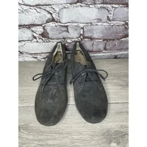 Taos Gray Suede Cobbler Lace Up Oxford Metallic Floral Women’s Sz 7.5M US/38EU