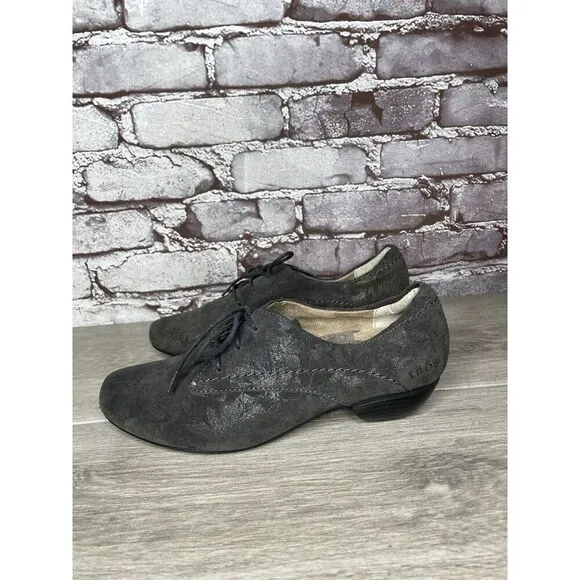 Taos Gray Suede Cobbler Lace Up Oxford Metallic Floral Women’s Sz 7.5M US/38EU