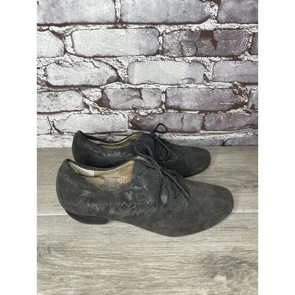 Taos Gray Suede Cobbler Lace Up Oxford Metallic Floral Women’s Sz 7.5M US/38EU
