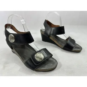 Taos Sandals Womens Carousel 3 Wedge Straps Casual Black Leather Black 9-9.5