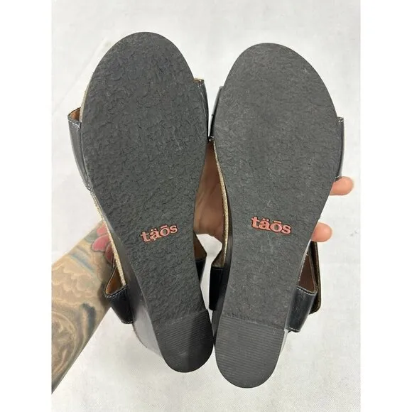 Taos Sandals Womens Carousel 3 Wedge Straps Casual Black Leather Black 9-9.5