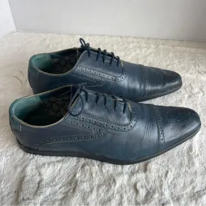 Ted Baker London Men's Cap Toe Blue Leather Oxford Dress Shoes Size 9