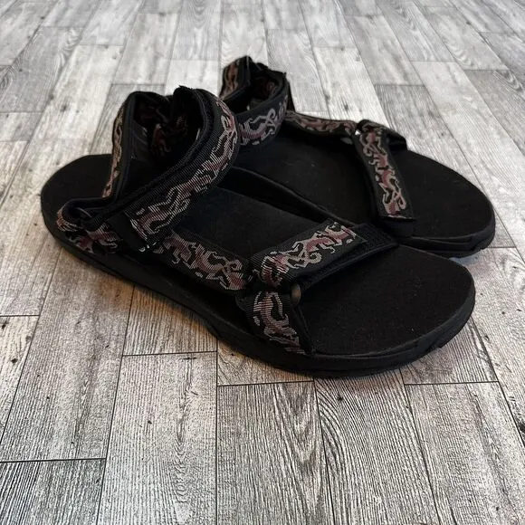TEVA Terra Sandals 11 Black Hook Loop Strap Water Boat Hiking Flame Outdoor NWT