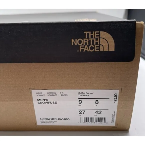 The North Face Snowfuse Winter Boots Mens Size 9 Coffee Brown Black Waterproof