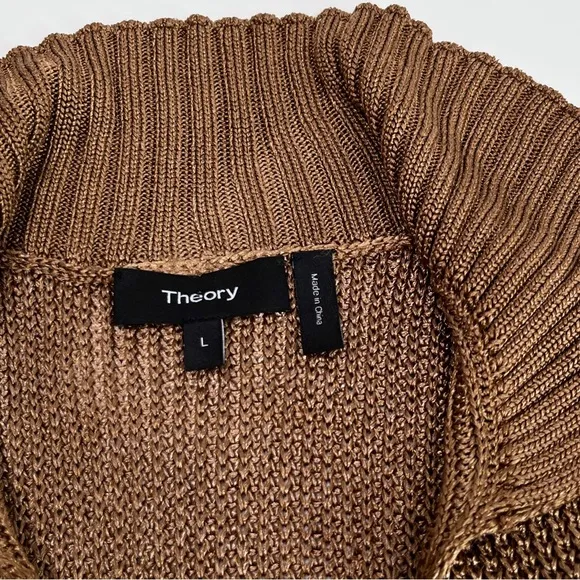 THEORY back collar vneck LS cableknit sweater 11116701 size L