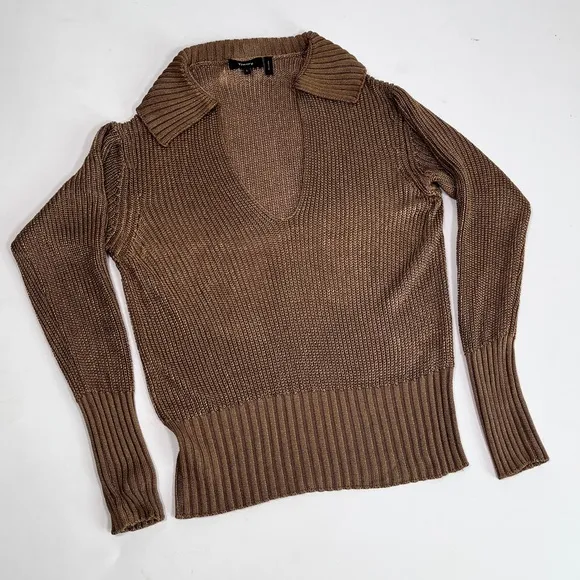 THEORY back collar vneck LS cableknit sweater 11116701 size L