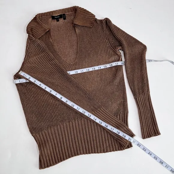 THEORY back collar vneck LS cableknit sweater 11116701 size L