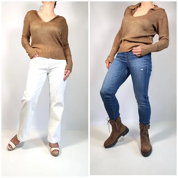 THEORY back collar vneck LS cableknit sweater 11116701 size L