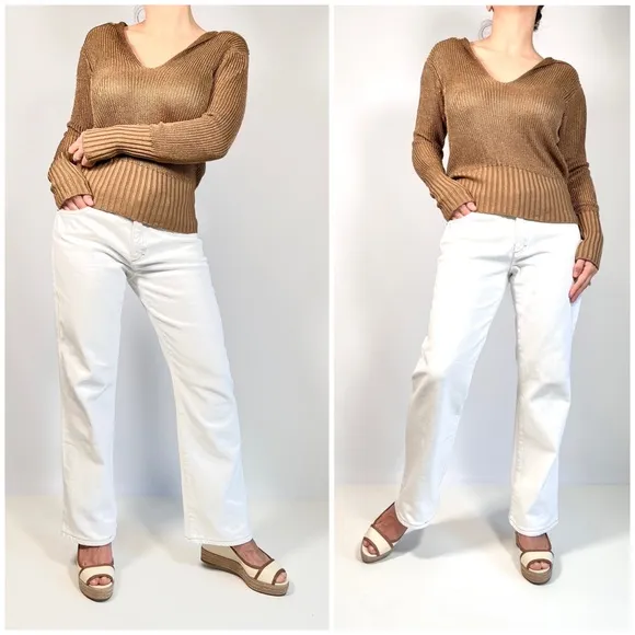 THEORY back collar vneck LS cableknit sweater 11116701 size L