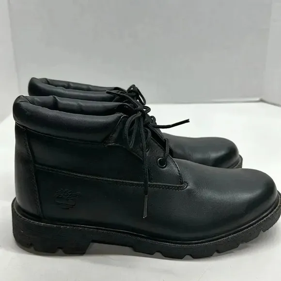 Timberland Chukka Winter Boots 10920 Lace Up Waterproof Black Leather Boys 5.5