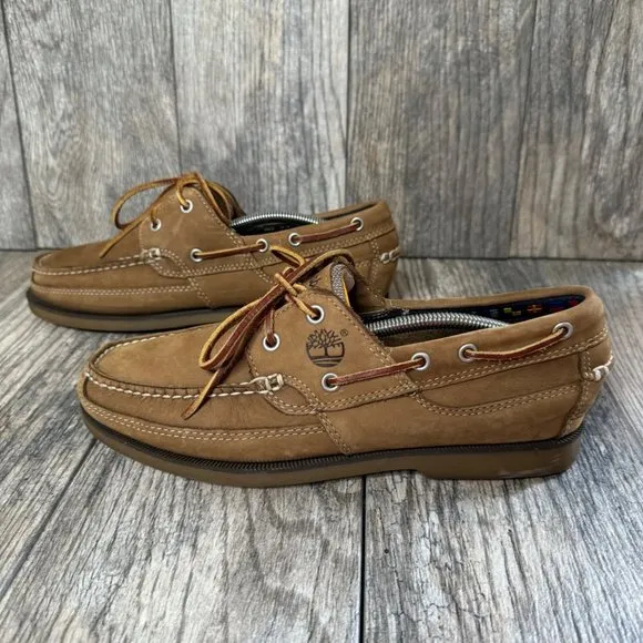 TIMBERLAND Khaki Brown Leather Echo Bay Boat Shoes Loafers Men's SIze 8M