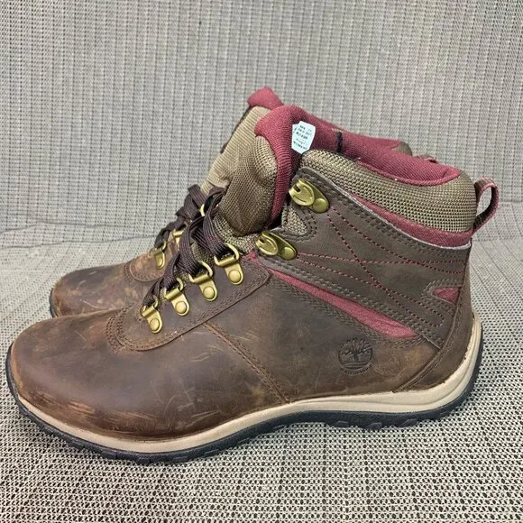 Timberland Norwood Womens Size 9.5M Brown/Red Mid Waterproof Hiking Boots
