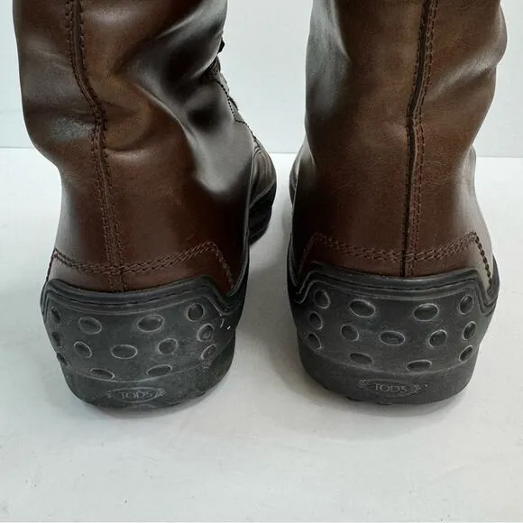 Tod’s Women’s Lace Up Leather Boots Oval Toe Brown Black Size 9.5 Designer Rare