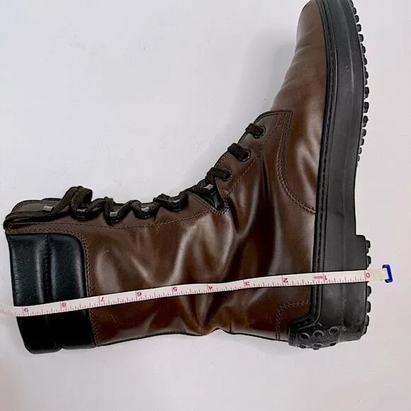 Tod’s Women’s Lace Up Leather Boots Oval Toe Brown Black Size 9.5 Designer Rare