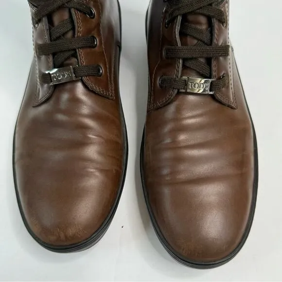 Tod’s Women’s Lace Up Leather Boots Oval Toe Brown Black Size 9.5 Designer Rare