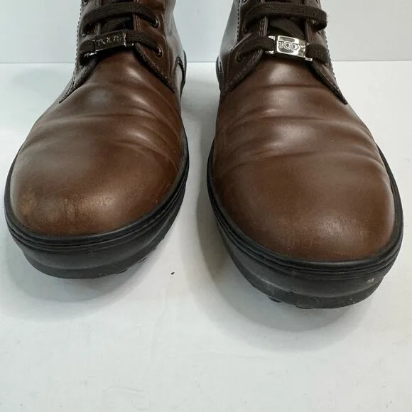 Tod’s Women’s Lace Up Leather Boots Oval Toe Brown Black Size 9.5 Designer Rare