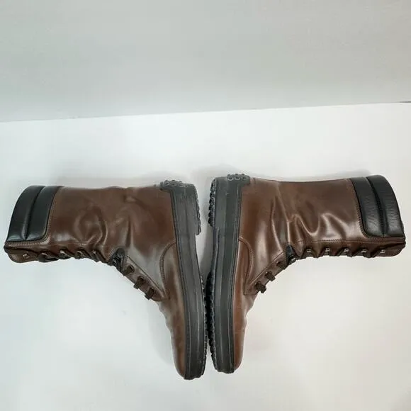 Tod’s Women’s Lace Up Leather Boots Oval Toe Brown Black Size 9.5 Designer Rare