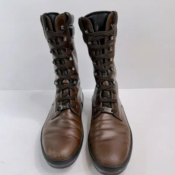 Tod’s Women’s Lace Up Leather Boots Oval Toe Brown Black Size 9.5 Designer Rare