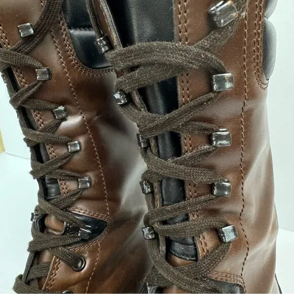 Tod’s Women’s Lace Up Leather Boots Oval Toe Brown Black Size 9.5 Designer Rare