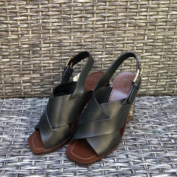 Tory Burch Bleecker Leather Heel Sandal Size 5 NEW
