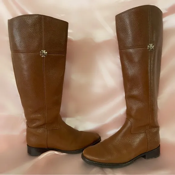 Tory Burch Jolie riding boot knee 6.5 designer cognac brown leather fall winter