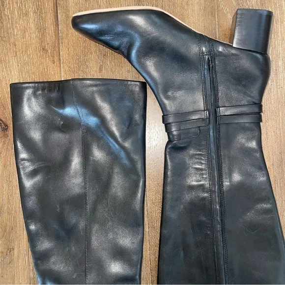 Tory Burch Leather Knee High Boot Women’s 7 Black Riding Block Heel Fall Winter